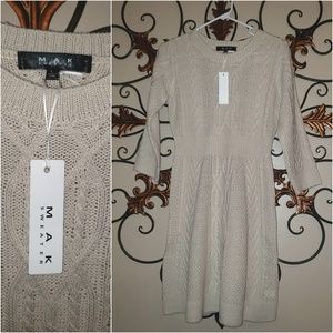 MAK | Oatmeal Cable-Knit Sweater Tunic Dress